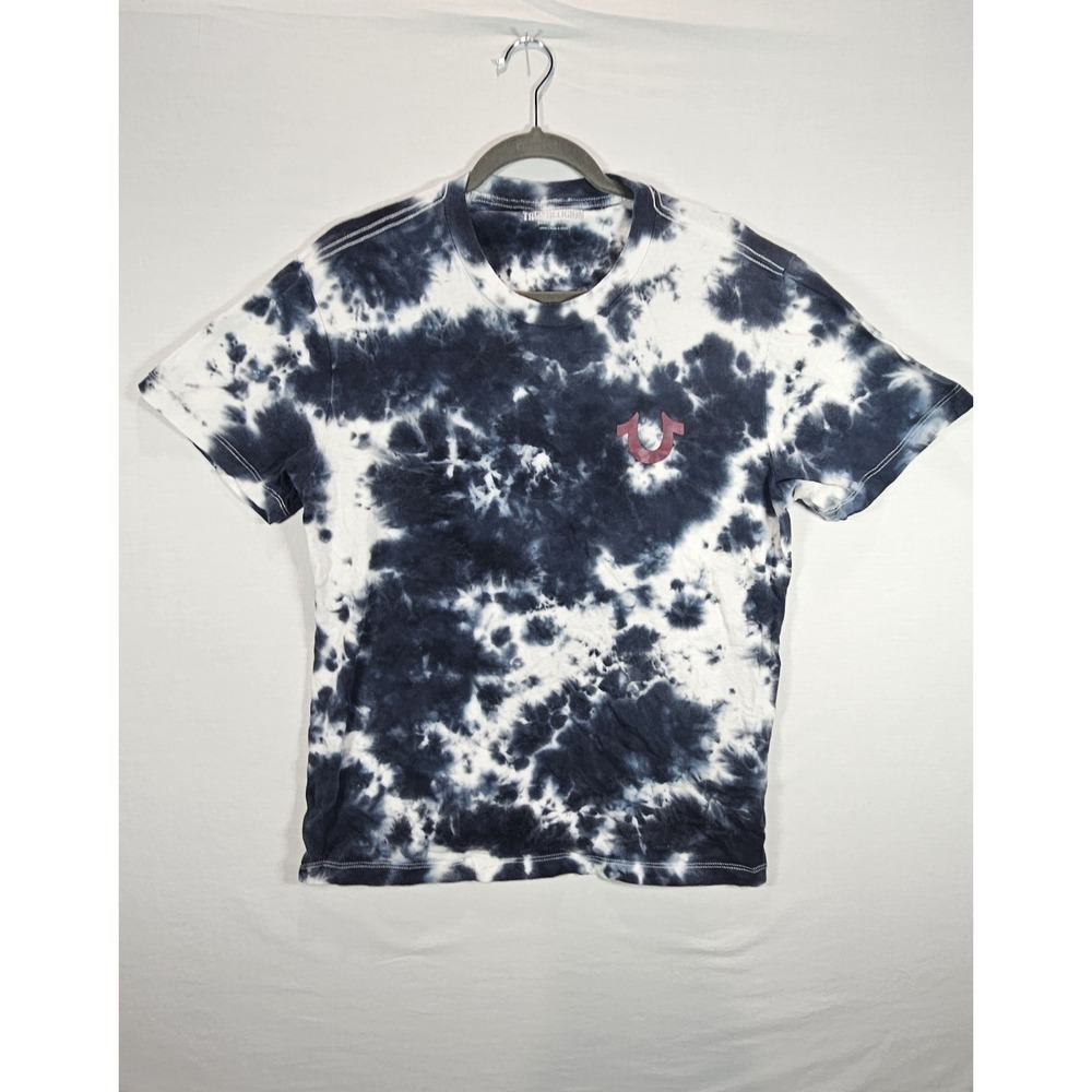 True Religion T-Shirt Men's Large Tie Dye Short Sleeve Graphic Buddha Blue